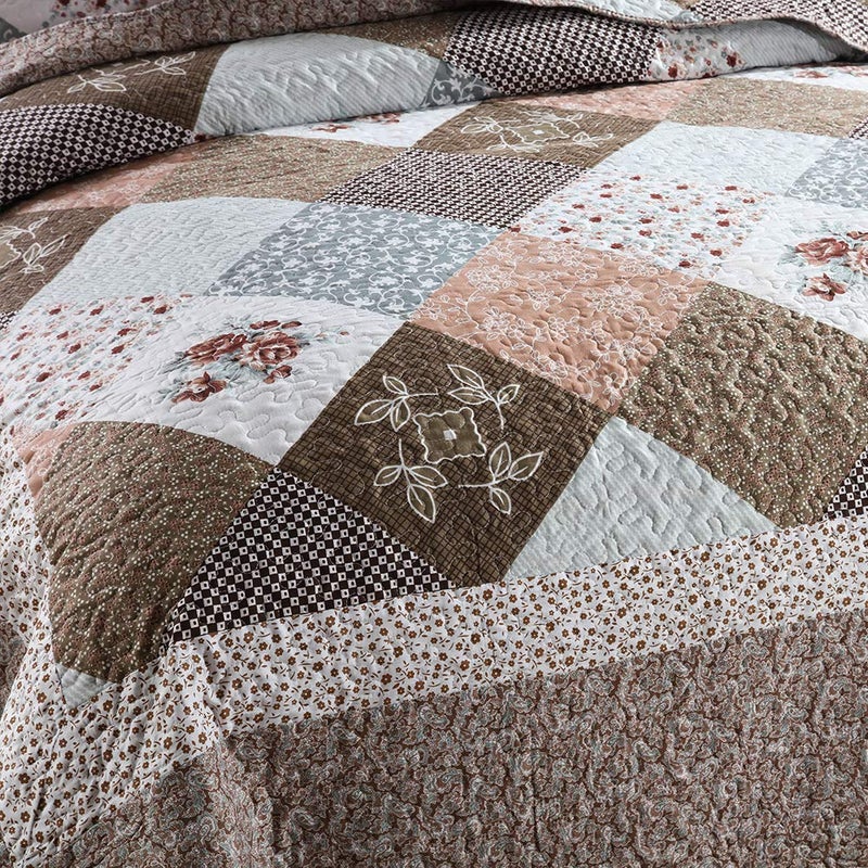 NEWLAKE Quilt Bedspread Sets-Checkered Floral Reversible Coverlet Set,Queen Size - Image 3